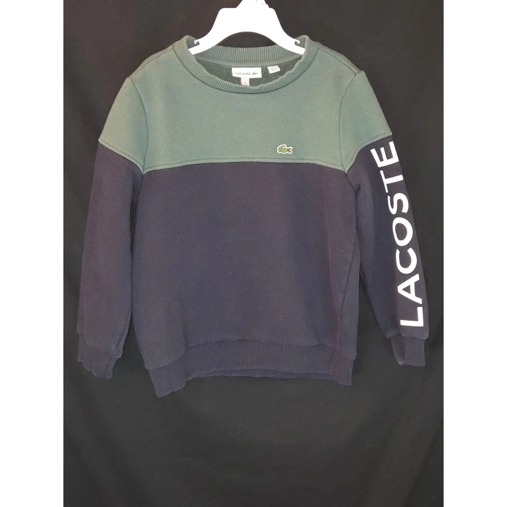 Lacoste‎ Kids Color Block Logo Crewneck Sweatshirt Green Black Size 8